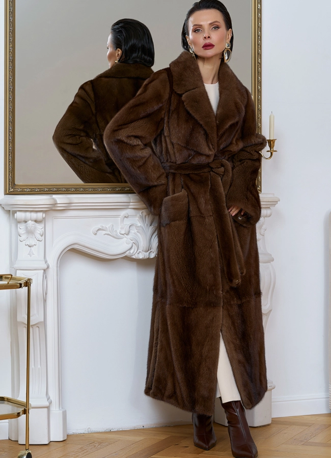 фото Длинная шуба из меха скандинавской норки модель № 27597 фото