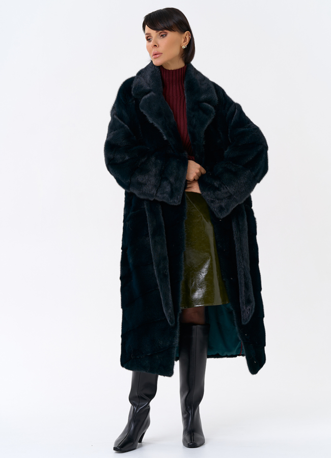 Зеленая шуба из норки модель № 31872 универмаг малина
