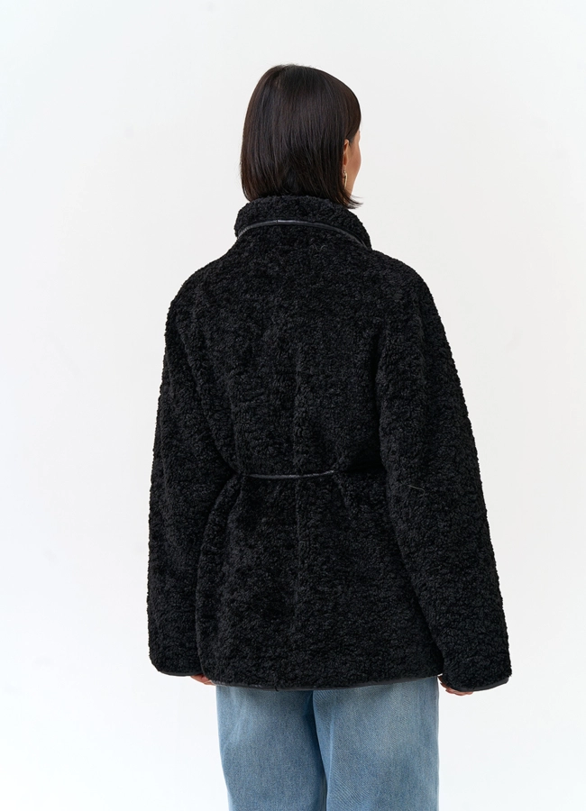 фото Женская куртка из экомеха с карманами из экокожи модель № 33863