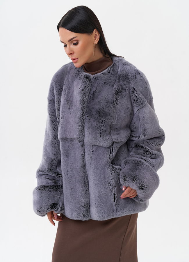 Короткая шуба из меха кролика модель № 29211 универмаг малина