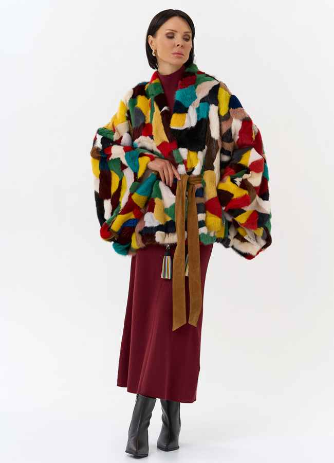 Яркая шуба из меха норки модель № 29414 в кредит