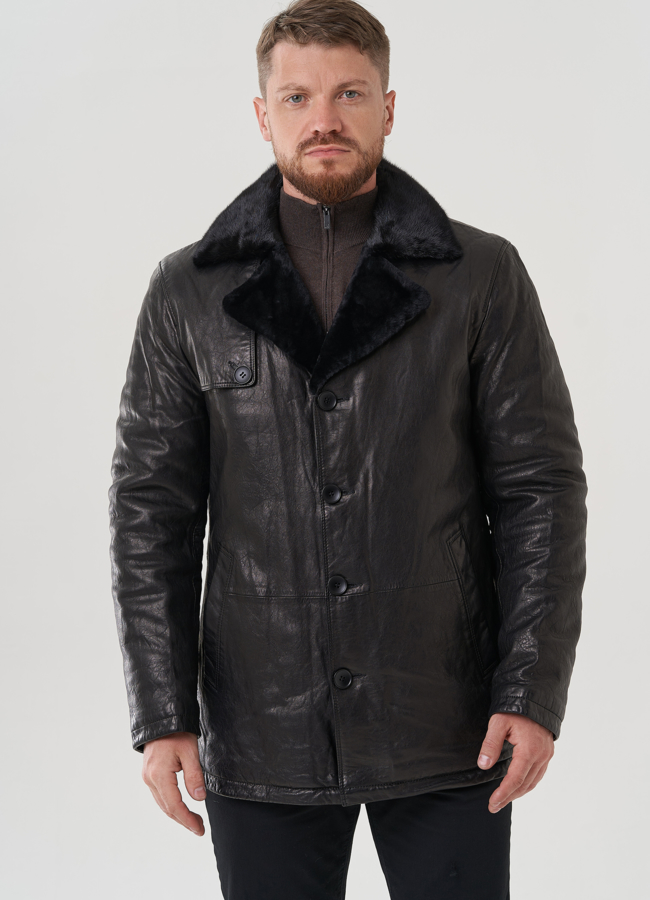 Мужская куртка из натуральной кожи черного цвета  модель № 82304 универмаг малина