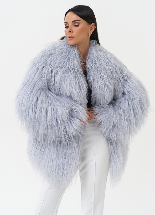 Женская шуба из меха ламы модель № 30633 меха малина