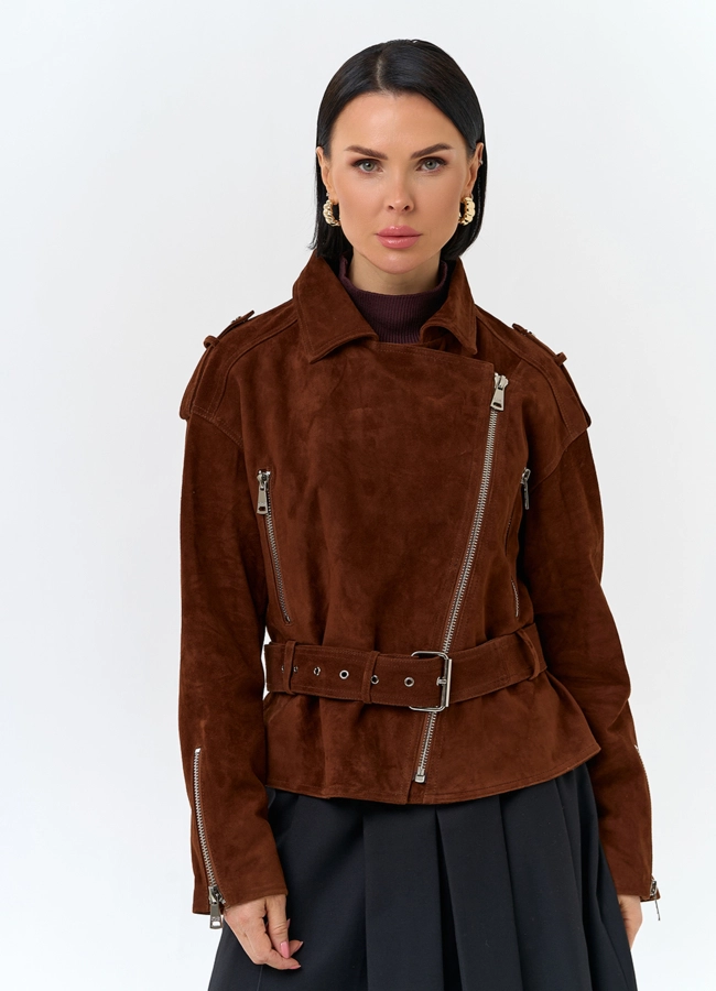 Куртка из натуральной замши с поясом модель № 29926 универмаг малина
