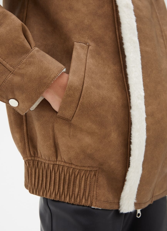 Женская дубленка из эко кожи с воротником стойкой модель № 32024 универмаг малина