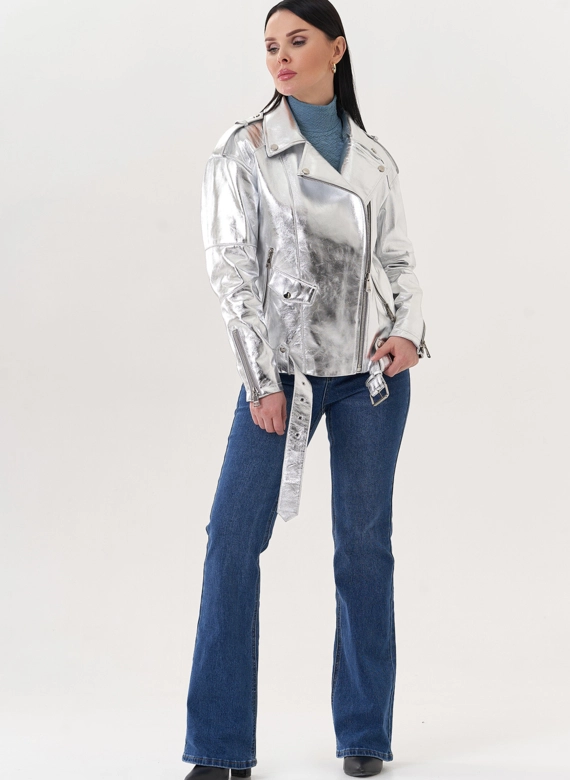 Куртка "косуха" из натуральной кожи под серебро