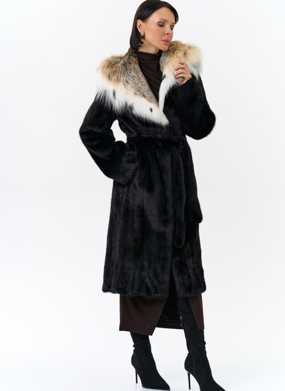 Норковая шуба с рысью в черном цвете