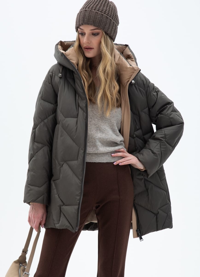 Женский удлиненный пуховик  капюшоном модель № 31150 универмаг малина