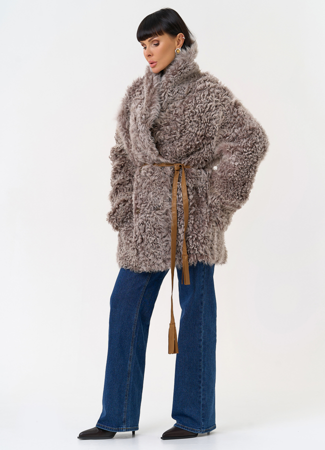 Женская двухсторонняя дубленка с воротником  модель № 31619 универмаг малина