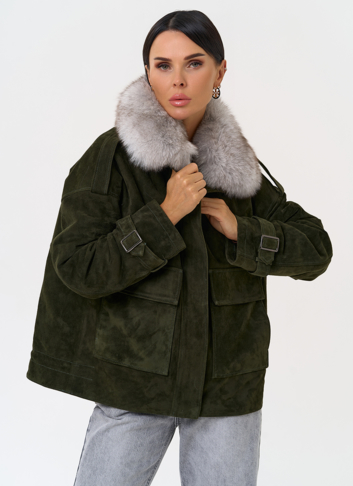 Короткий пуховик из натуральной замши