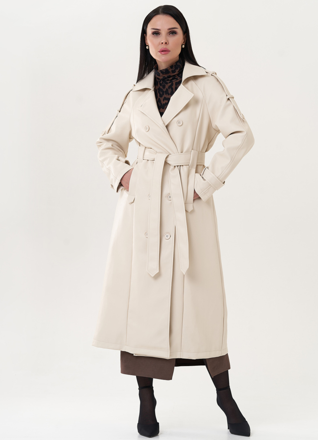 Удлиненный тренч из эко кожи модель № 26795 в кредит