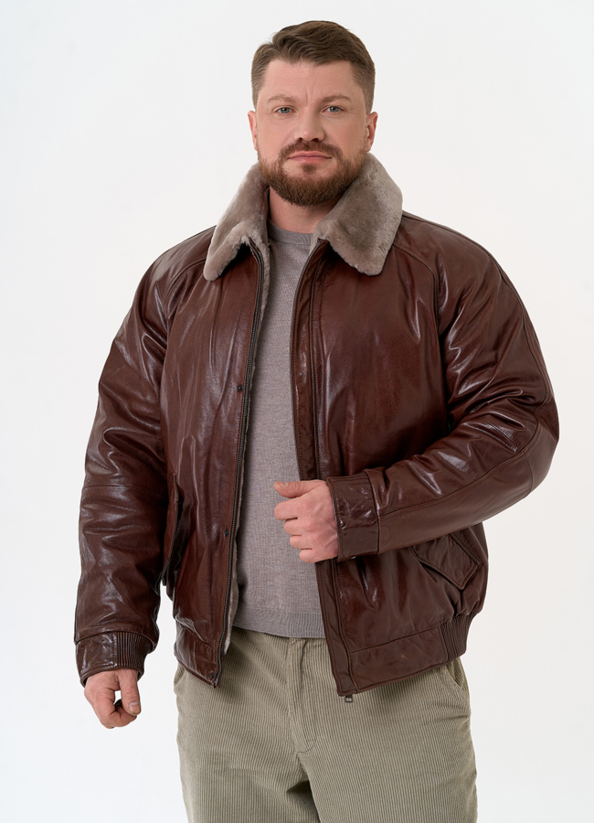 Куртка из натуральной кожи коричневого цвета модель № 31421 универмаг малина