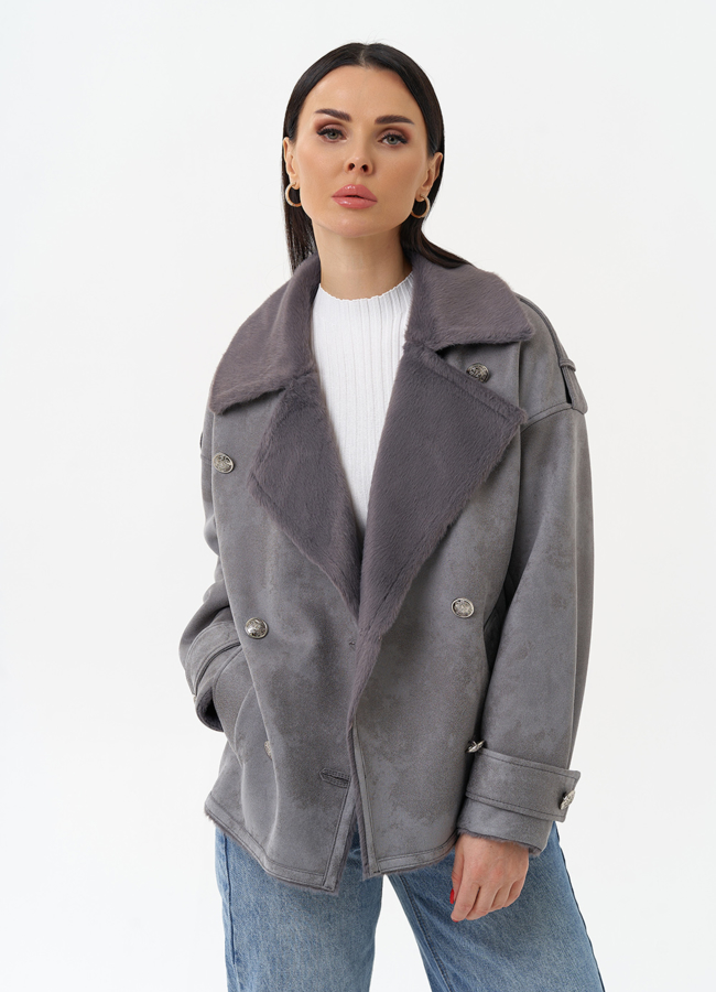 Дубленка из эко замши с акцентными пуговицами модель № 29987 универмаг малина