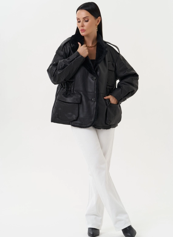 Куртка из натуральной кожи с английским воротником