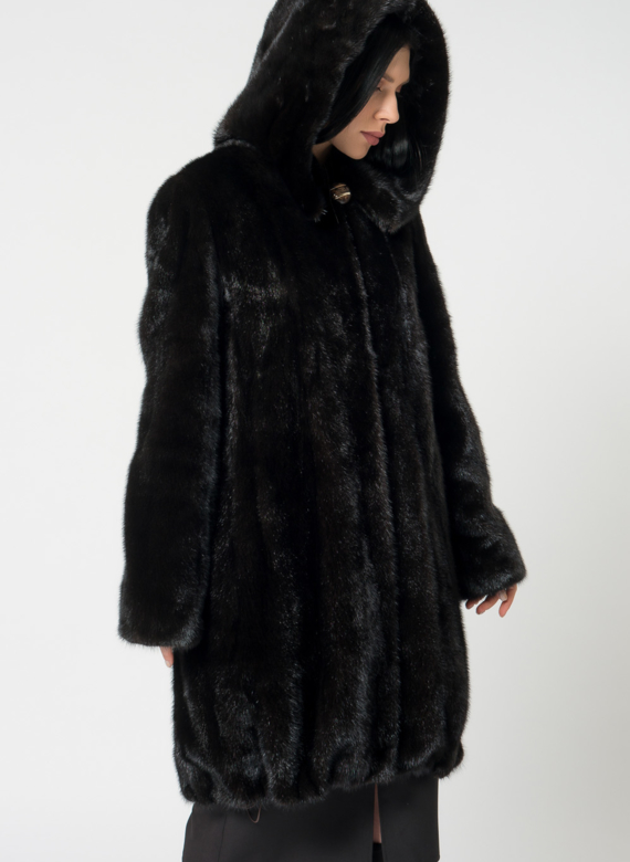 Норковая шуба с капюшоном