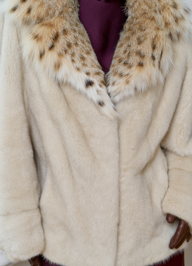 Куртка из меха норки с английским воротником из меха рыси модель № 31169 универмаг малина