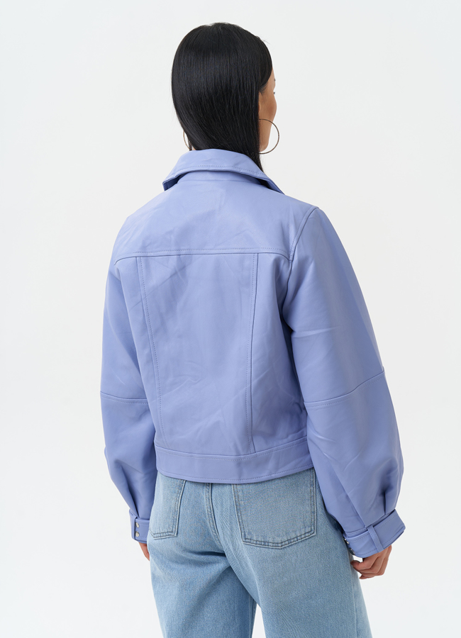 фото Куртка косуха из эко кожи голубого цвета модель № 30307