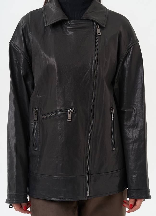 Женская косуха оверсайз черного цвета модель № 29989 универмаг малина