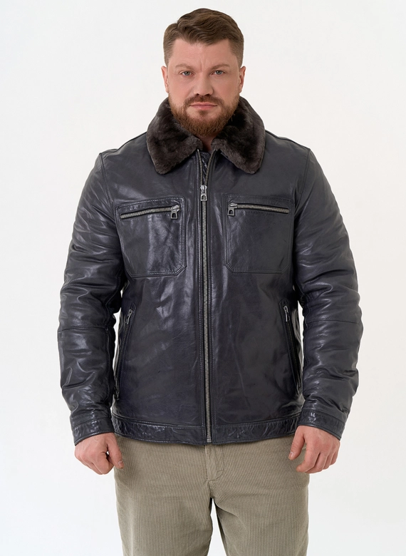 Куртка из натуральной кожи с отделкой из овчины