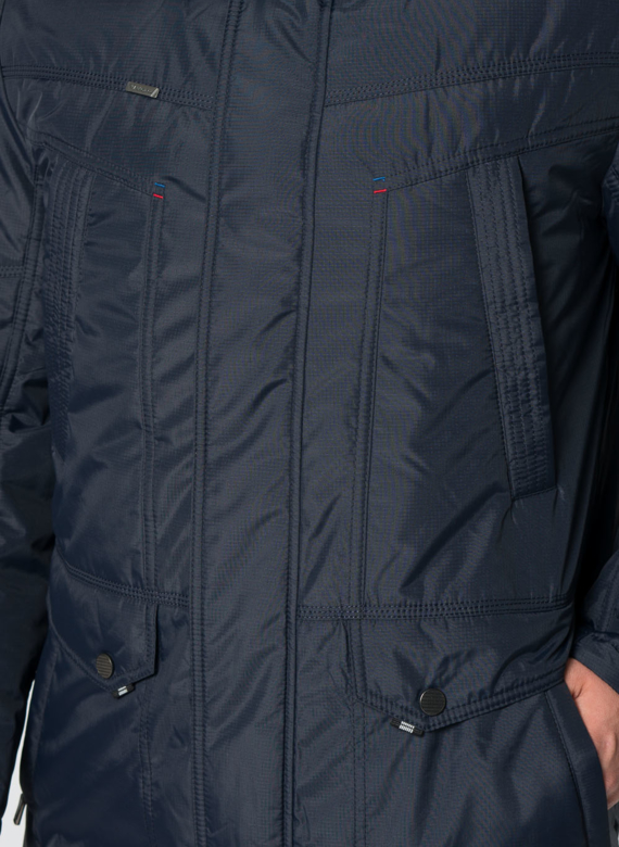 Полупальто мужское синего цвета с отделкой из енота