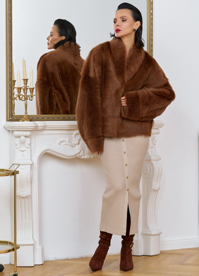 Яркая натуральная дубленка модель № 31627 в кредит