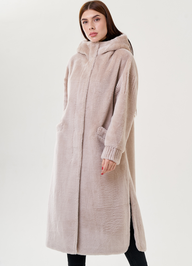 Длинное пальто из эко меха модель № 23579 универмаг малина