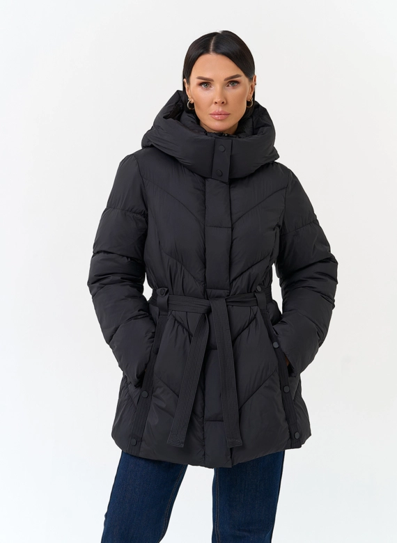Женский пуховик с поясом фото