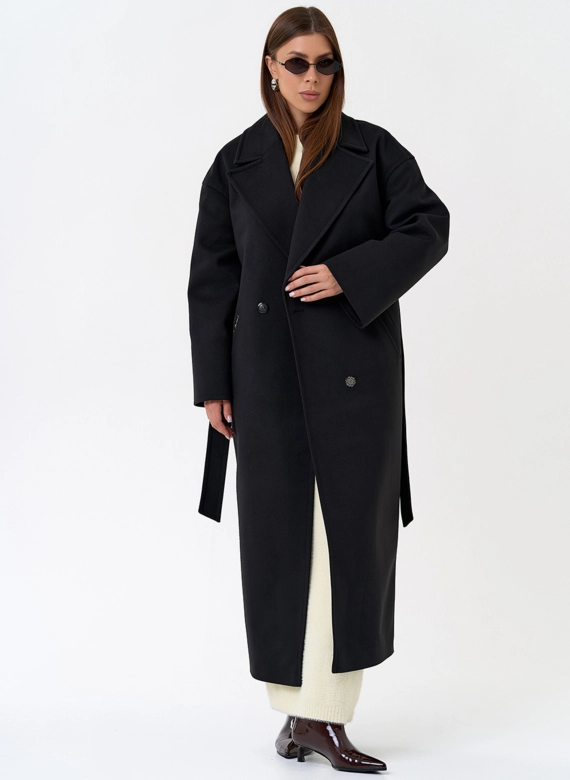 Женское длинное пальто с английским воротником