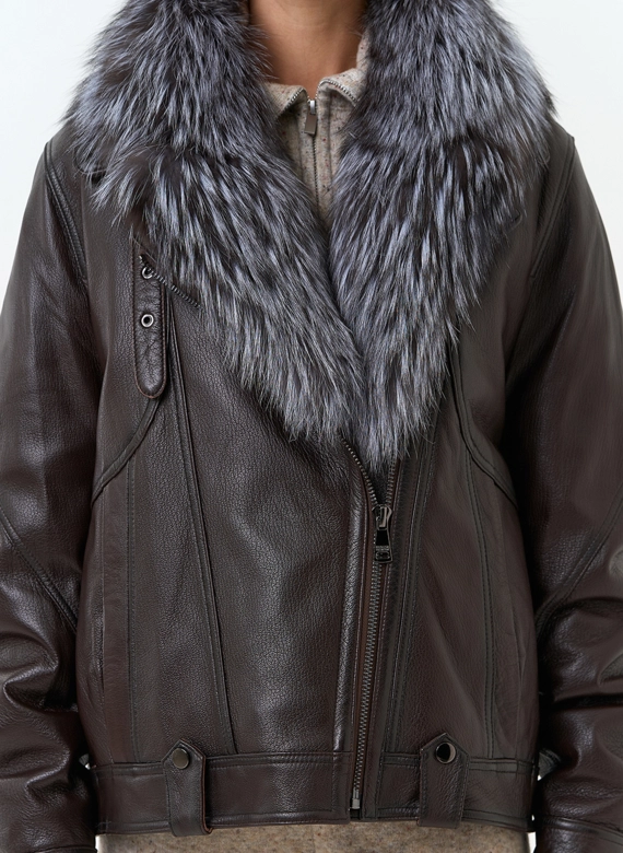 Женский пуховик из натуральной кожи с чернобуркой фото