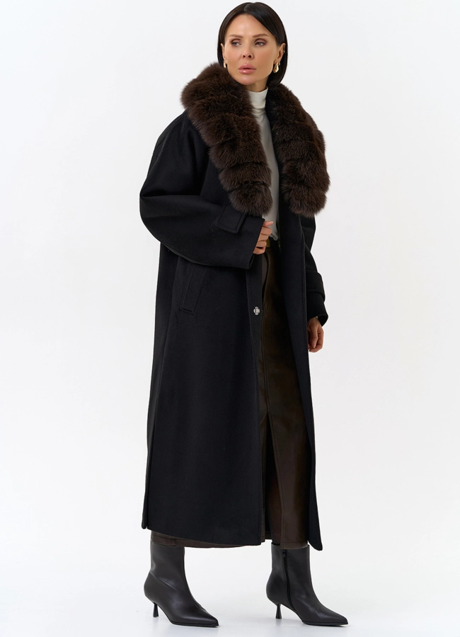 Женское утепленное пальто с отделкой из меха песца модель № 32006 универмаг малина