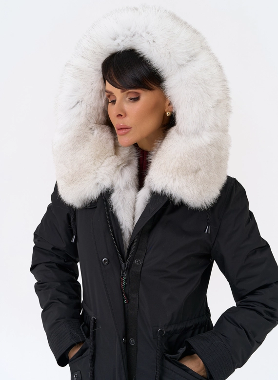 Женская парка с капюшоном из меха песца фото