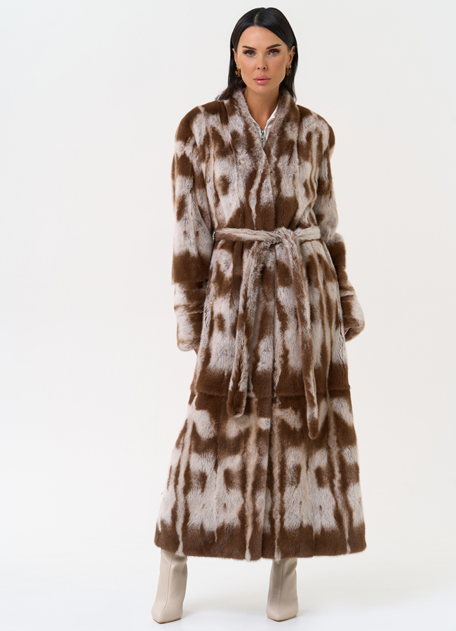 Шуба из норки с анималистичным принтом модель № 31173 универмаг малина
