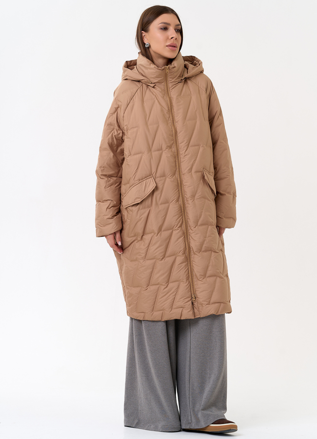 Женское свободное пальто с капюшоном модель № 31385 в кредит