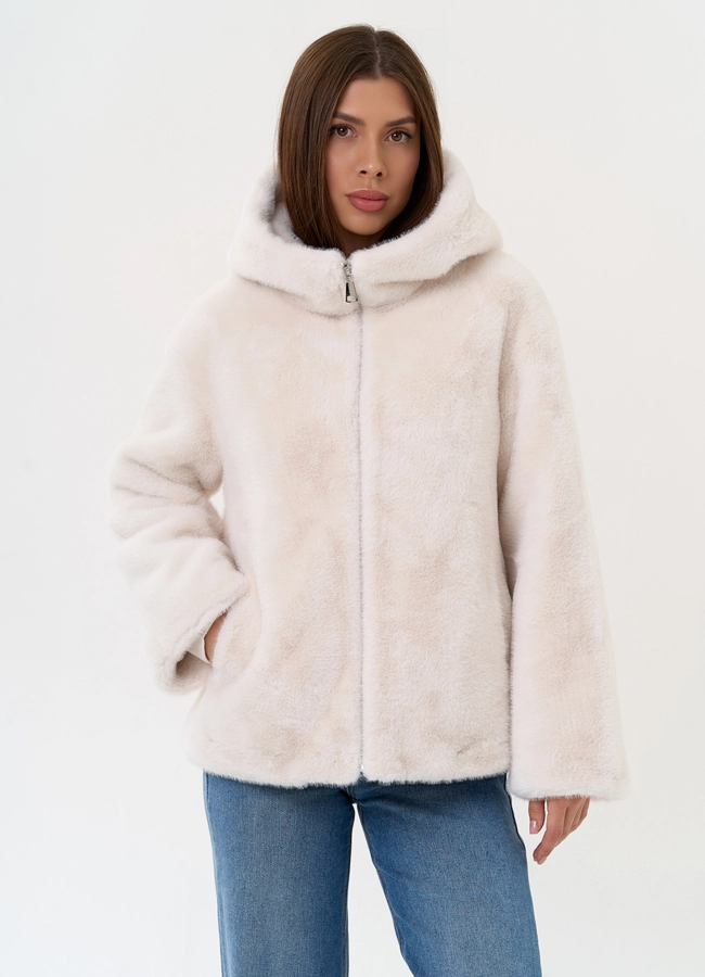 Женская куртка из эко меха с капюшоном модель № 31223 меха малина