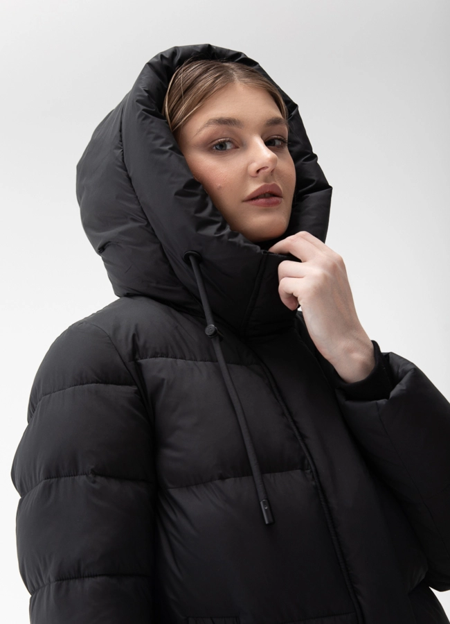 Женский пуховик с капюшоном  модель № 28409 универмаг малина