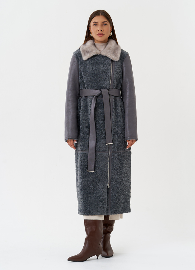 Длинная дубленка из эко кожи модель № 27785 в кредит